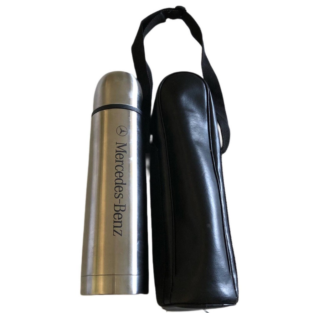 MERCEDES BENZ BRAND THERMOS Coffee CUP With Carrier Case 10”